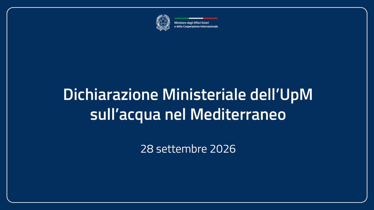 ItalyMFA's tweet photo. 🇮🇹 Oggi a Roma i Ministri degli Stati membri dell’Unione per il Mediterraneo responsabili delle risorse idriche e gli altri capi delegazione hanno adottato una Dichiarazione per ribadire l’appello a una cooperazione regionale rafforzata per una gestione sostenibile e integrata delle risorse idriche nella regione mediterranea.

Leggi la Dichiarazione completa👇
https://t.co/AuhDSYhDPi