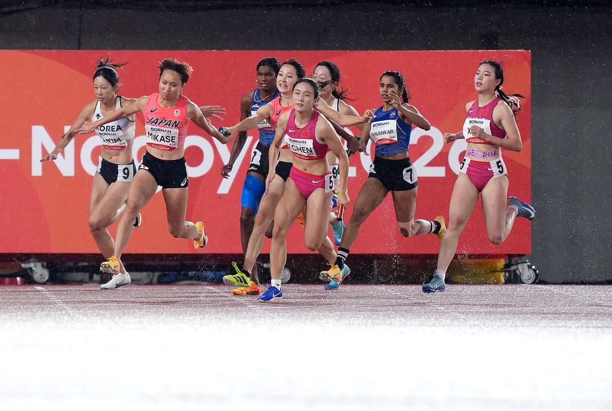ChinaDaily's tweet photo. China swept the men's and women's 4x100m relay titles on Day 9 of the 2026 Asian Games on Monday, while wrapping up the table tennis competition with six of the seven gold medals. https://t.co/W5qyHLk1He