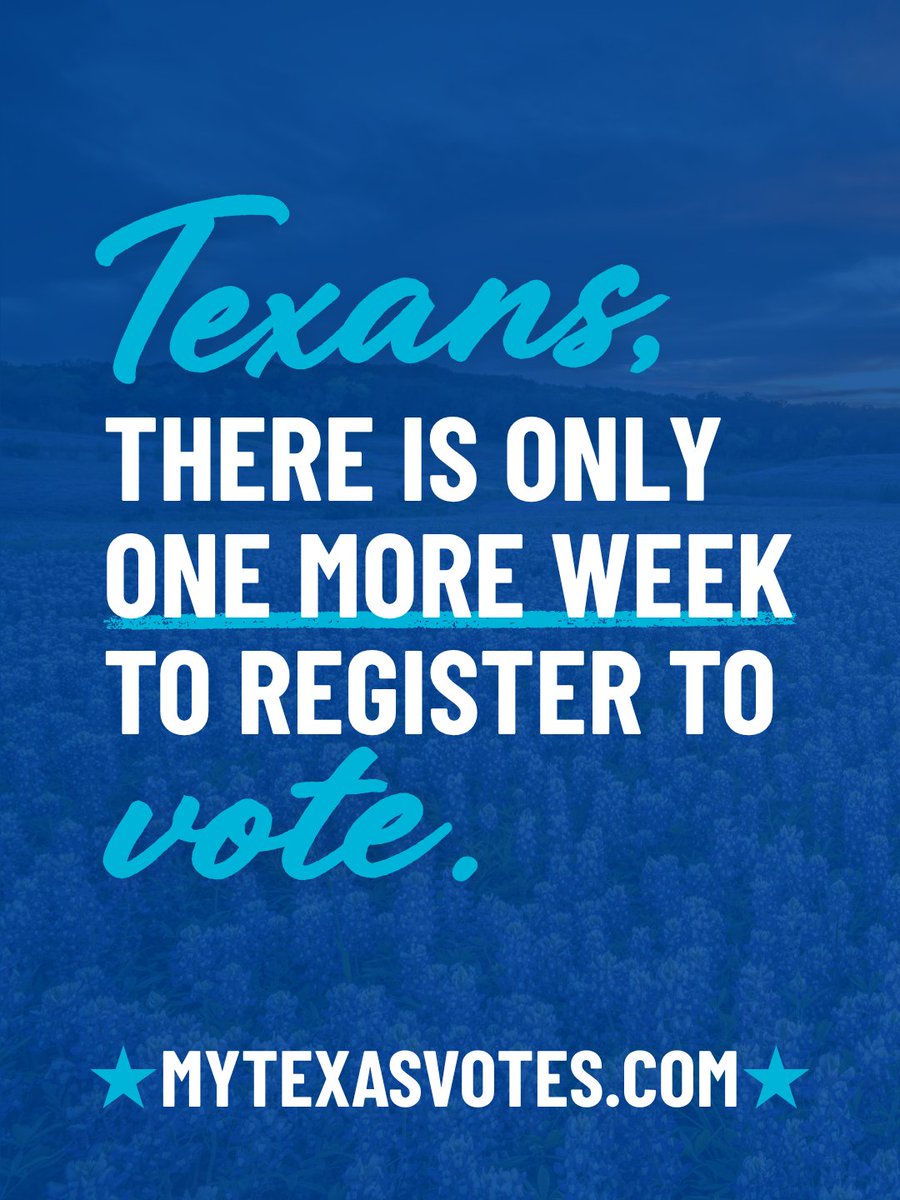 texasdemocrats's tweet photo. Time is running out to register to vote. 

Visit https://t.co/YhUP4SrcmL to start your application or double check that your voter registration is up to date. https://t.co/ctEJ8A3GDU
