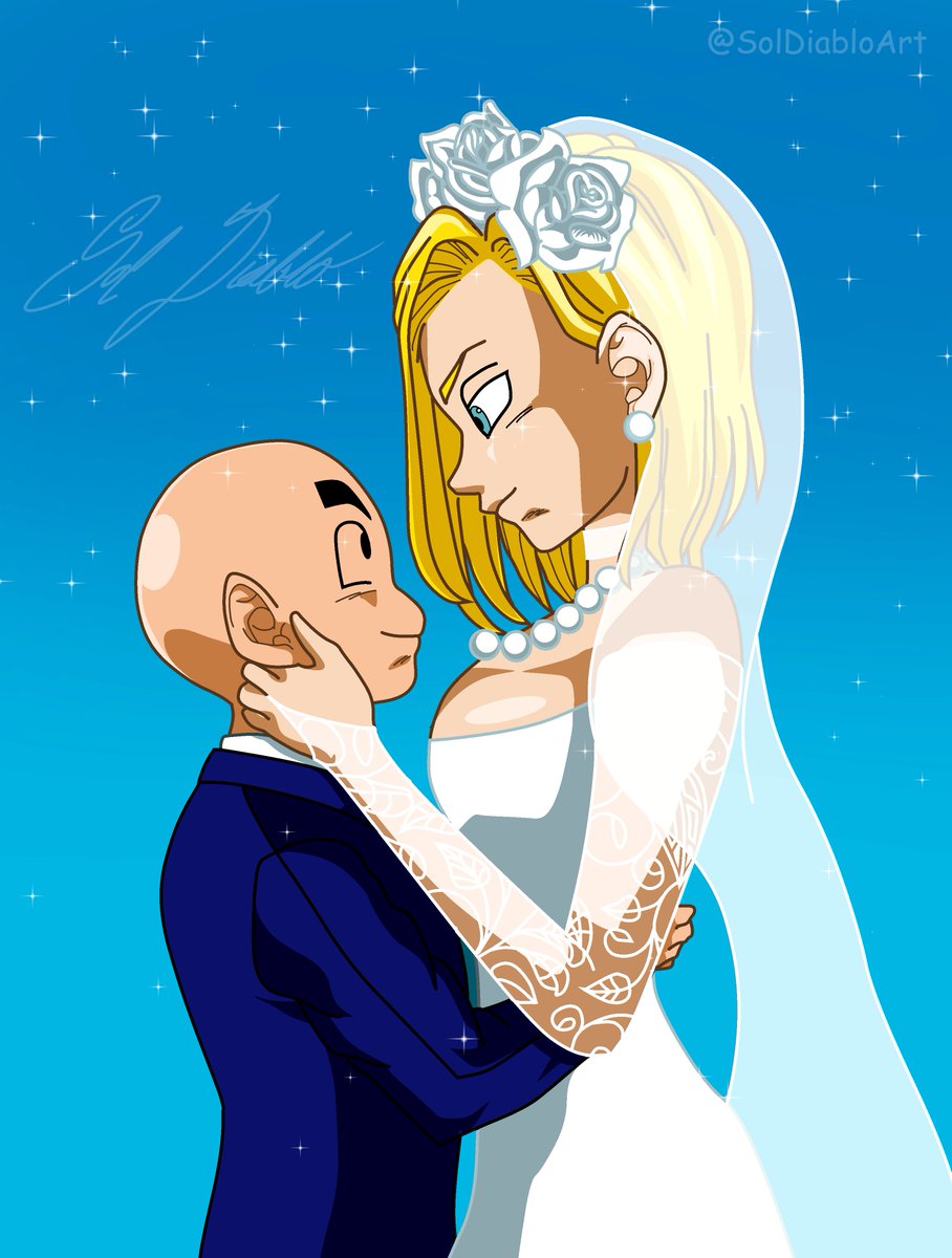 SolDiabloArt's tweet photo. I also do Dragon Ball art sometimes 😊 
#fanart #dragonball #dragonballz  #wedding #dragonballfanart #android18 #krillin #married #weddingdress https://t.co/aHA6W4ICYt