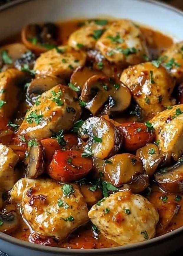LabMariam48488's tweet photo. Garlic Herb Chicken & Mushroom Skillet
Serves: 4
Prep Time: 10 minutes
Cook Time: 20 minutes
Total Time: 30 minutes

Ingredients

Chicken
- 700 g boneless, skinless chicken breasts or thighs, cut into bite-size pieces
- ½ teaspoon salt
- ½ teaspoon black pepper
- 1 teaspoon paprika
- 2 tablespoons vegetable or olive oil, divided

Mushroom Sauce
- 2 tablespoons butter
- 250 g mushrooms, sliced
- 3 garlic cloves, minced
- ½ teaspoon dried thyme
- ½ teaspoon Italian seasoning
- ¼ teaspoon chilli flakes, optional
- 120 ml chicken stock
- 60 ml dry white wine, or additional chicken stock
- 1 teaspoon Dijon mustard or Worcestershire sauce, optional
- 2 tablespoons heavy cream, optional

Garnish

- 2 tablespoons fresh parsley, finely chopped

Optional

- 1 small carrot, thinly sliced, or ½ cup roasted red pepper strips

Method

1. Season the chicken: Pat the chicken dry and season evenly with salt, black pepper, and paprika.

2. Sear the chicken: Heat 1 tablespoon of oil in a large skillet over medium-high heat. Add the chicken in a single layer, working in batches if necessary. Sear for 3–4 minutes per side until golden brown. Transfer to a plate. The chicken does not need to be fully cooked at this stage.

3. Cook the mushrooms: Add the remaining oil and butter to the skillet. Add the mushrooms and cook for 5–7 minutes, stirring occasionally, until well browned and most of their moisture has evaporated. If using carrot or roasted pepper, add it with the mushrooms.

4. Add the aromatics: Stir in the garlic, thyme, Italian seasoning, and chilli flakes. Cook for 30–45 seconds until fragrant.

5. Deglaze: Pour in the white wine and scrape the browned bits from the bottom of the skillet. Simmer for 1–2 minutes. Add the chicken stock and Dijon mustard or Worcestershire sauce, if using.

6. Finish cooking the chicken: Return the chicken and any accumulated juices to the skillet. Reduce the heat to medium-low and simmer for 4–6 minutes, or until the chicken is fully cooked and the sauce has reduced slightly.

7. Finish the sauce: Remove from the heat and stir in the cream, if using. Alternatively, add an extra teaspoon of butter for a glossy, non-creamy finish. Adjust seasoning to taste.

8. Garnish: Sprinkle generously with fresh parsley and serve hot.

Variations

- Garlic-Herb: Use chicken stock, butter, garlic, and herbs for a simple savoury sauce.
- Chicken Marsala: Replace the white wine with Marsala wine and omit the cream for a more classic Marsala-style preparation.
- Creamy Mushroom Chicken: Add 60–120 ml heavy cream for a richer, creamier sauce.
#MariamFoodLab