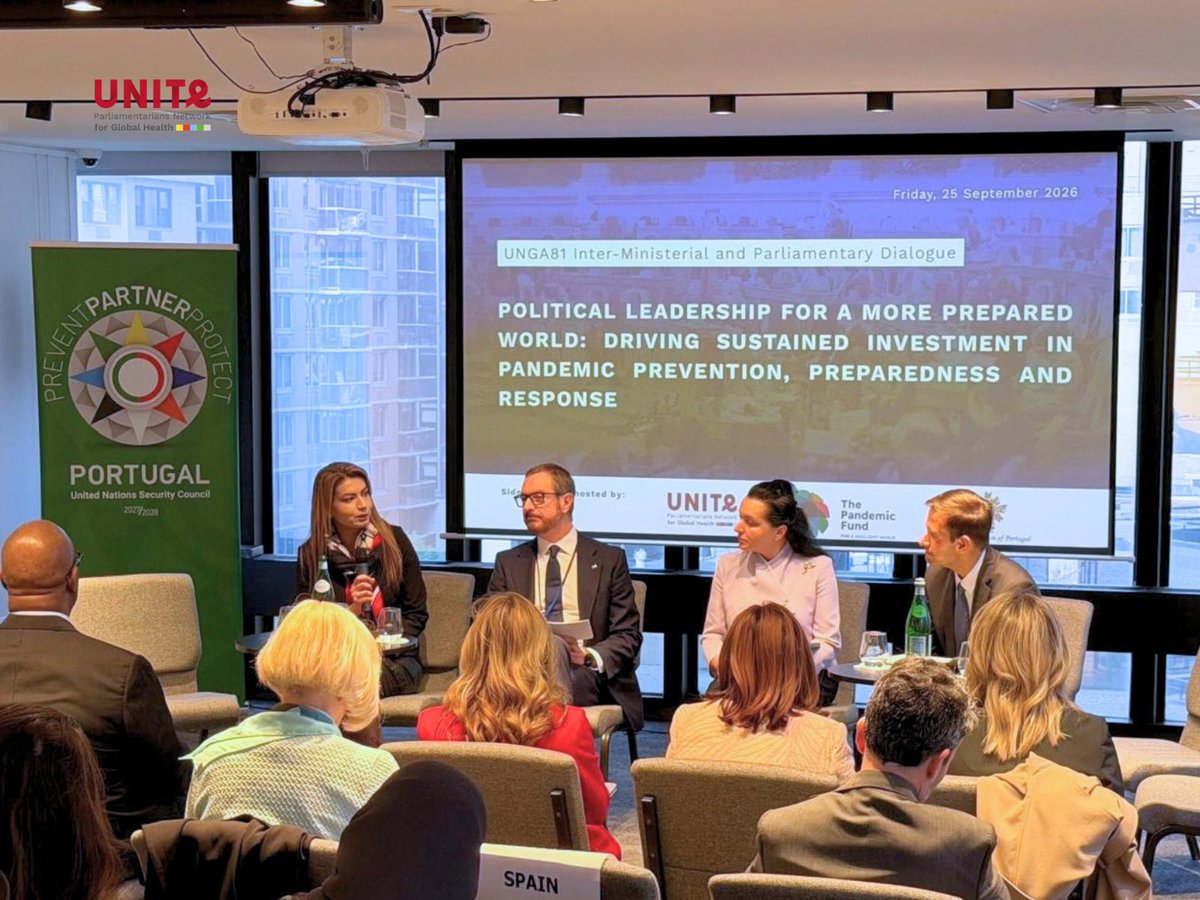 UNITE_MPNetwork's tweet photo. Political leadership for a more prepared world 🌍
On Friday, September 25, UNITE and @Pandemic_Fund convened an inter-ministerial and parliamentary breakfast dialogue on the margins of the UN High-Level Meeting on Pandemic Prevention, Preparedness and Response #PPPR at UNGA81 https://t.co/n6B0beP8fs