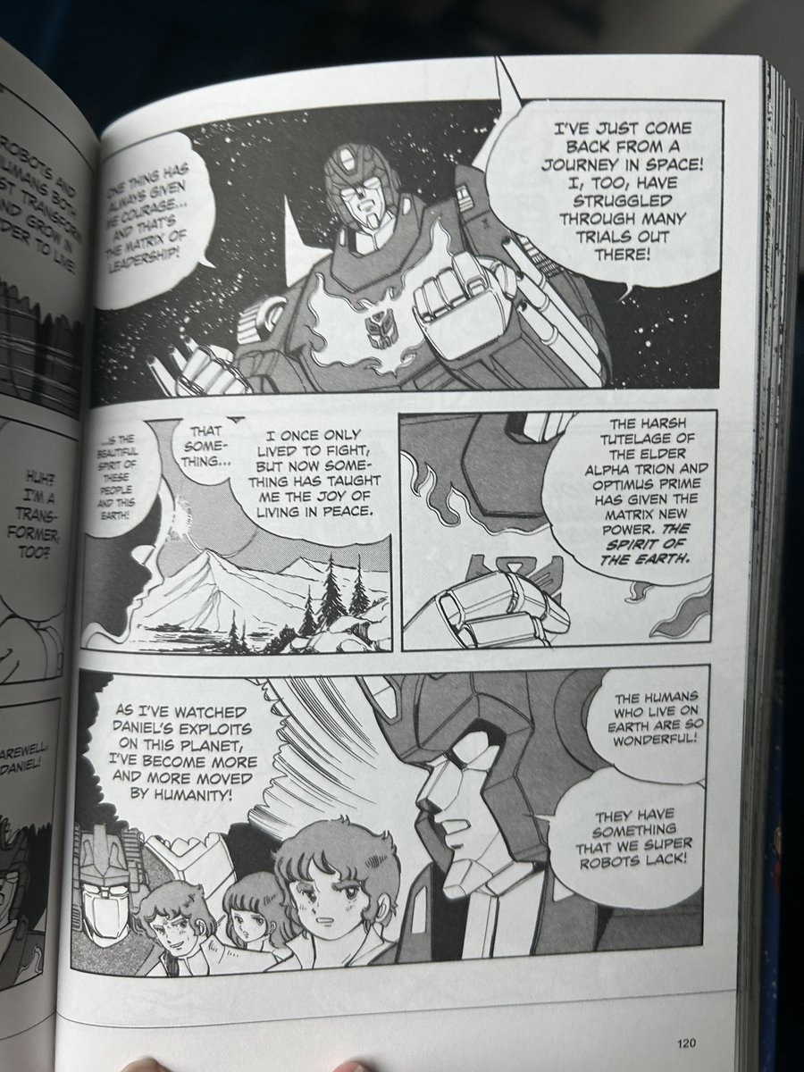 noofzoofz's tweet photo. Fun fact! In the Manga he does return!
 He talks about how Transformers need to be able to grow and change like humans can, and learn to transform in a spiritual sense. I wish this theme was explored more in The Headmasters. https://t.co/Q1zrBND0Dr