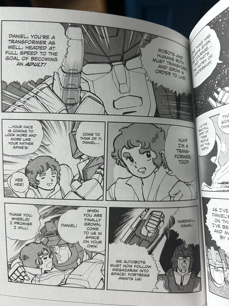noofzoofz's tweet photo. Fun fact! In the Manga he does return!
 He talks about how Transformers need to be able to grow and change like humans can, and learn to transform in a spiritual sense. I wish this theme was explored more in The Headmasters. https://t.co/Q1zrBND0Dr