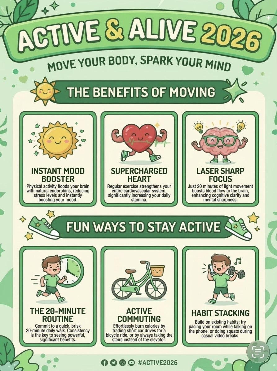 Yeasirvsm's tweet photo. Sticking to a strict gym routine can feel impossible, so I designed this infographic to showcase the massive mental &amp; physical benefits of breaking activity down into simple 20-minute daily blocks! #su2412 #Active2026 https://t.co/6NfqPKcrsT