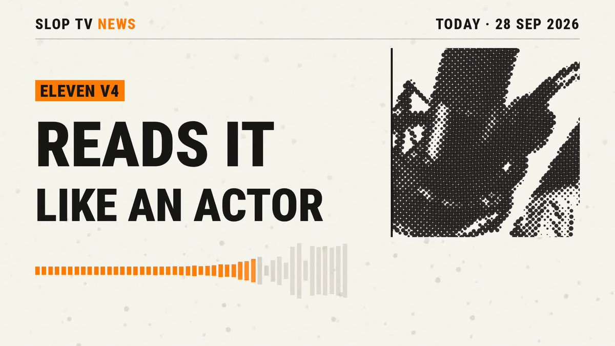 SlopTVedits's tweet photo. ElevenLabs put a performer inside the voice model.

v4 reads a script like an actor: stacked direction tags, scene-context dialogue, a voice cloned from ten seconds, 90+ languages up from 70, and Turbo answering in about 150 milliseconds.

The catch, and the full breakdown here: https://t.co/ZvP4wPFAuX