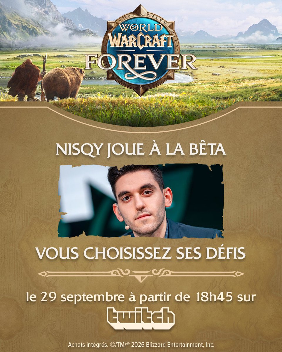 Warcraft_FR's tweet photo. Demain, vous choisissez le destin de @Nisqy sur la bêta de WoW: Forever ⚔️

Votez A ou B… et tentez de repartir avec des codes de la bêta ou même une édition collector ! https://t.co/yYH09vh7MM