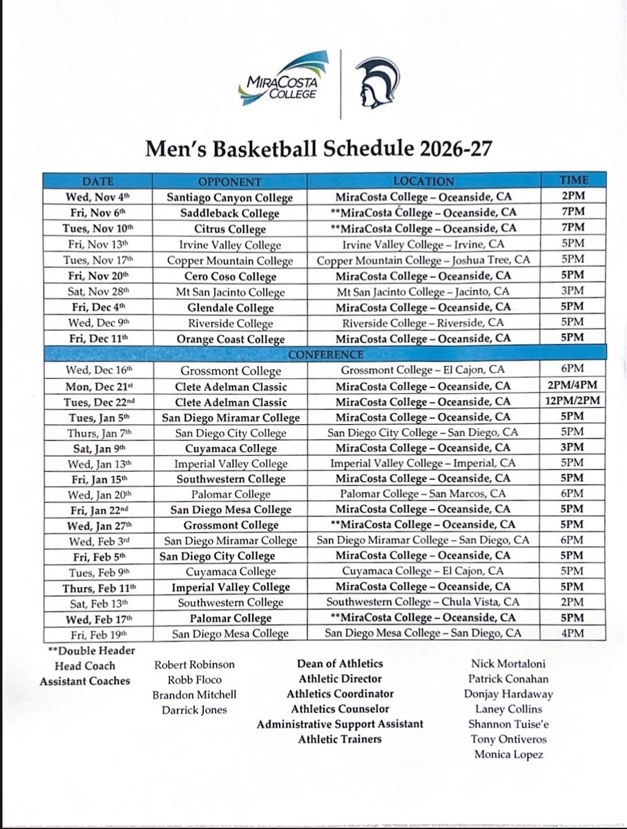 hooplegend1's tweet photo. My season schedule at MiraCosta College this year. Ready to work.💪 https://t.co/DiJ9YZsrT9