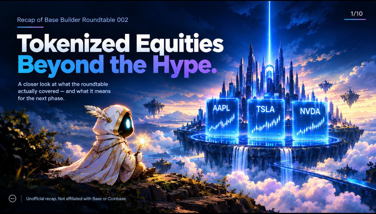 reduankh's tweet photo. Tokenized equities did not need another announcement thread.

They needed a better question.

@buildonbase Roundtable 002 was not “are stocks on Base yet?”

It was: if a share is just another token, what becomes possible that a brokerage account could never do?

That is the part most recaps skip.

Unofficial recap.