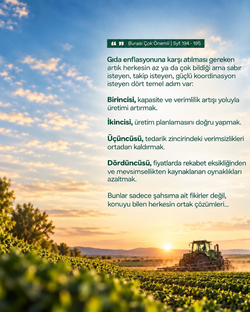 cokonemli_'s tweet photo. Tarladan sofraya gıda zincirinde yer alan tüm aracılar denetlenmeli, sebze-meyve ticareti kayıt altına alınmalı. Lojistik hatları yeniden gözden geçirilmeli.

Burası Çok Önemli / Türkiye’nin Kronik Sorunu: Enflasyon - Sayfa: 196

#BeratAlbayrak #BurasıÇokÖnemli #enflasyon #Ekonomi