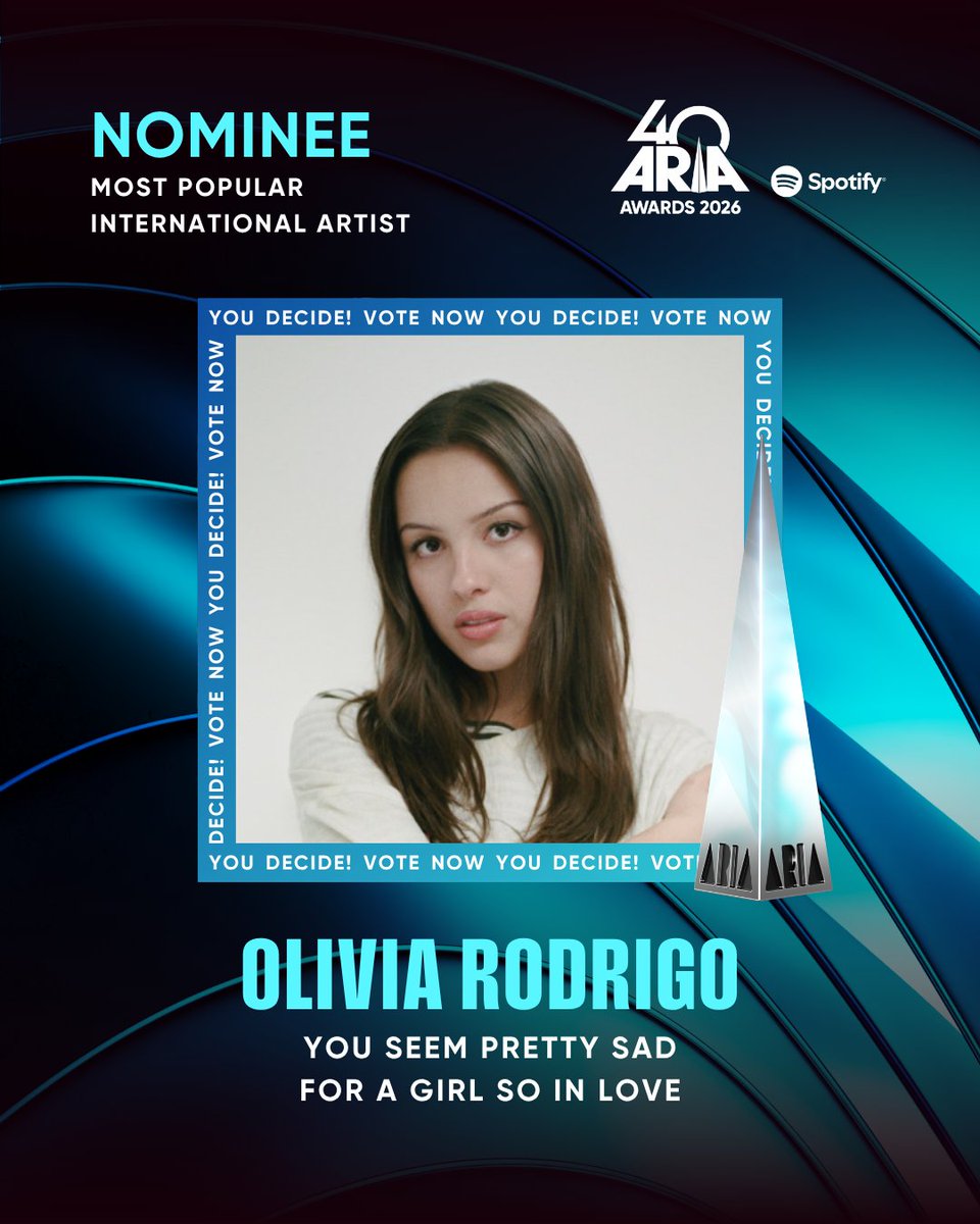 LiviesHQ's tweet photo. vote @oliviarodrigo for most popular international artist every day through november 9 💘 #ARIAawards

https://t.co/JDfxtHLXx2 https://t.co/0doHRx7JYq