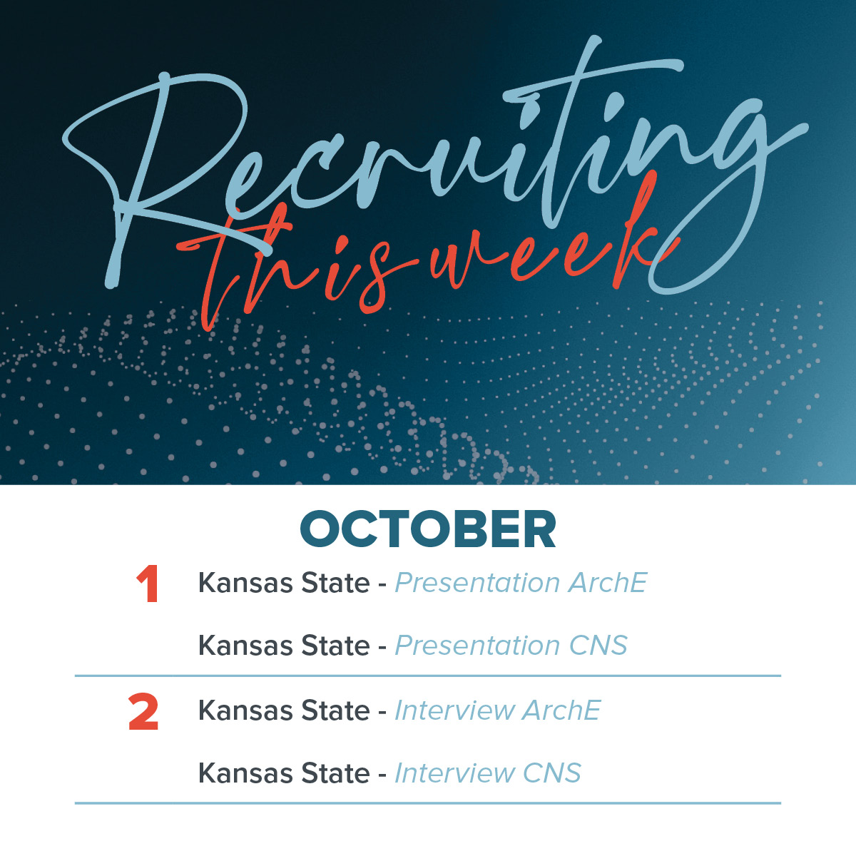 GBATeam's tweet photo. GBA's recruiting team is heading to Manhattan, KS, this week for Kansas State University's ArchE and CNS presentation and interviews!
See all of our open positions and where we are heading next: https://t.co/h7H7vcMpR9
#Recruitment #NowHiring #Interships #AEC #GBAteam https://t.co/elPTIHCwBU