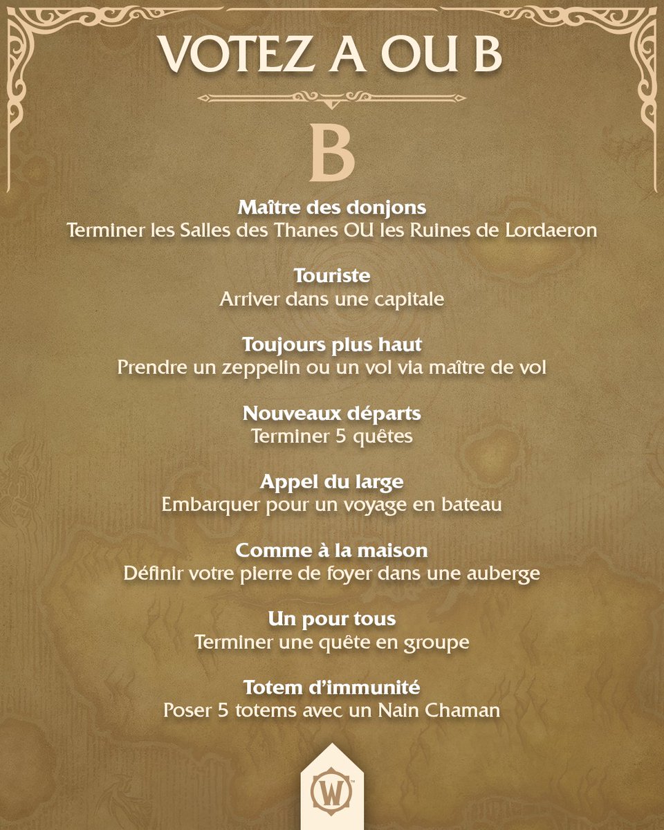 Warcraft_FR's tweet photo. Demain, vous choisissez le destin de @Nisqy sur la bêta de WoW: Forever ⚔️

Votez A ou B… et tentez de repartir avec des codes de la bêta ou même une édition collector ! https://t.co/yYH09vh7MM