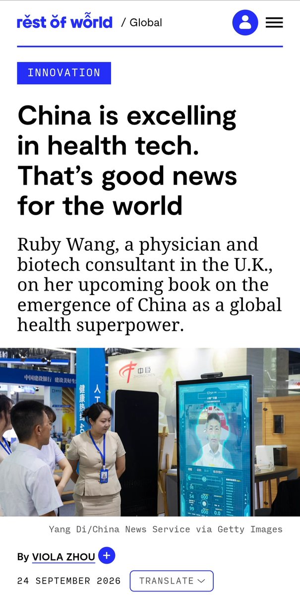 RcjWang's tweet photo. interviewed by @restofworld &amp; @violazhouyi about my new book, {China Cure} &amp; the global implications of China's biotech and AI health rise

article link: https://t.co/lLjkiQbpOq

preorder book: https://t.co/jAJDJYtM7y https://t.co/9HEmVQqsAa