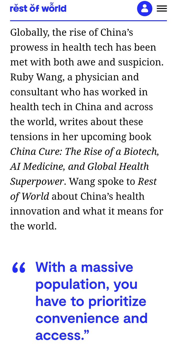 RcjWang's tweet photo. interviewed by @restofworld &amp; @violazhouyi about my new book, {China Cure} &amp; the global implications of China's biotech and AI health rise

article link: https://t.co/lLjkiQbpOq

preorder book: https://t.co/jAJDJYtM7y https://t.co/9HEmVQqsAa