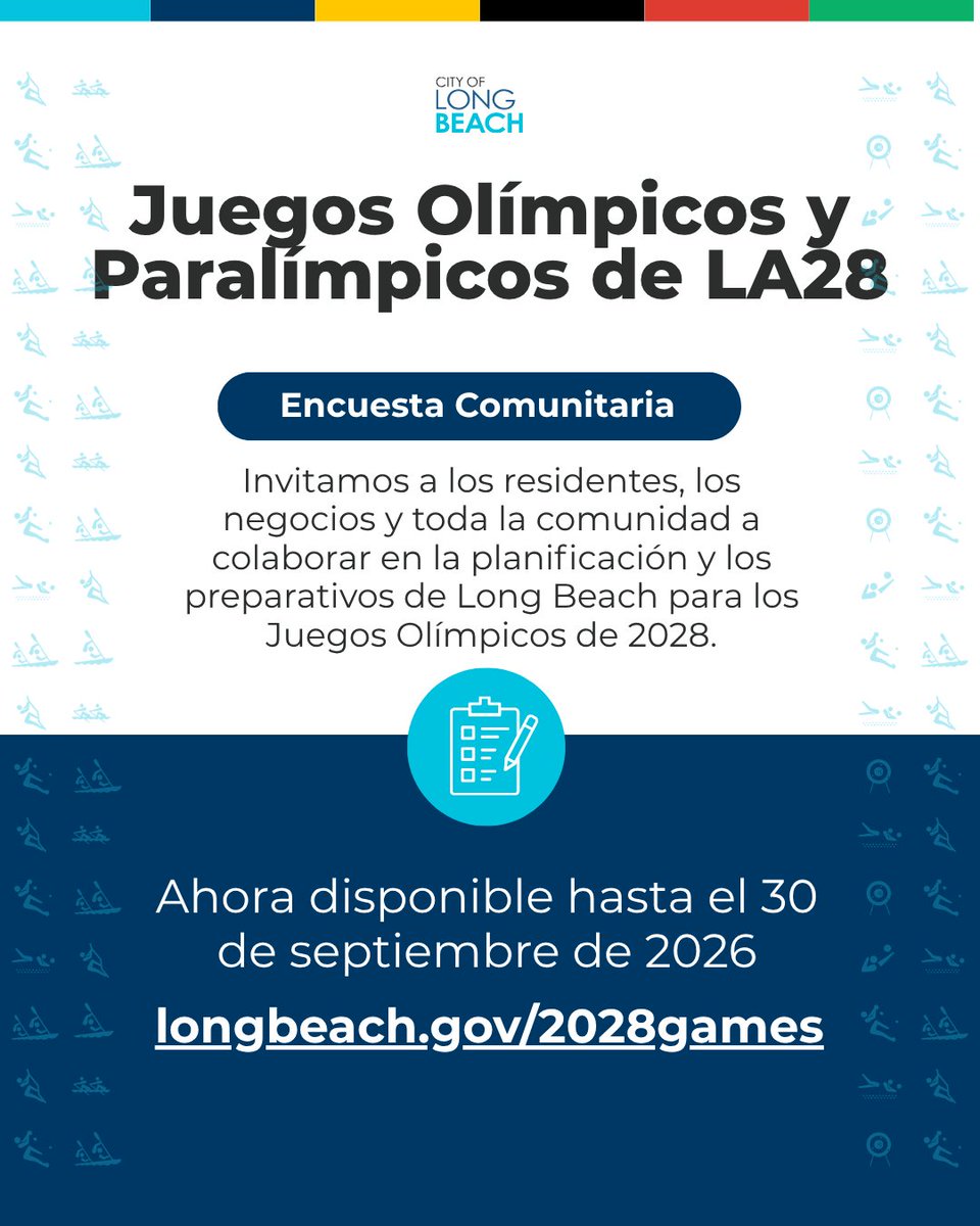 lbtransit's tweet photo. Complete the @LongBeachCity 2028 Games Community Survey! Participate in the survey to help ensure community priorities, perspectives and aspirations shape the City’s planning and preparations for the LA28 Olympic and Paralympic Games. Visit https://t.co/Gw6mMRWhkZ. https://t.co/YIOy8Y3fiL