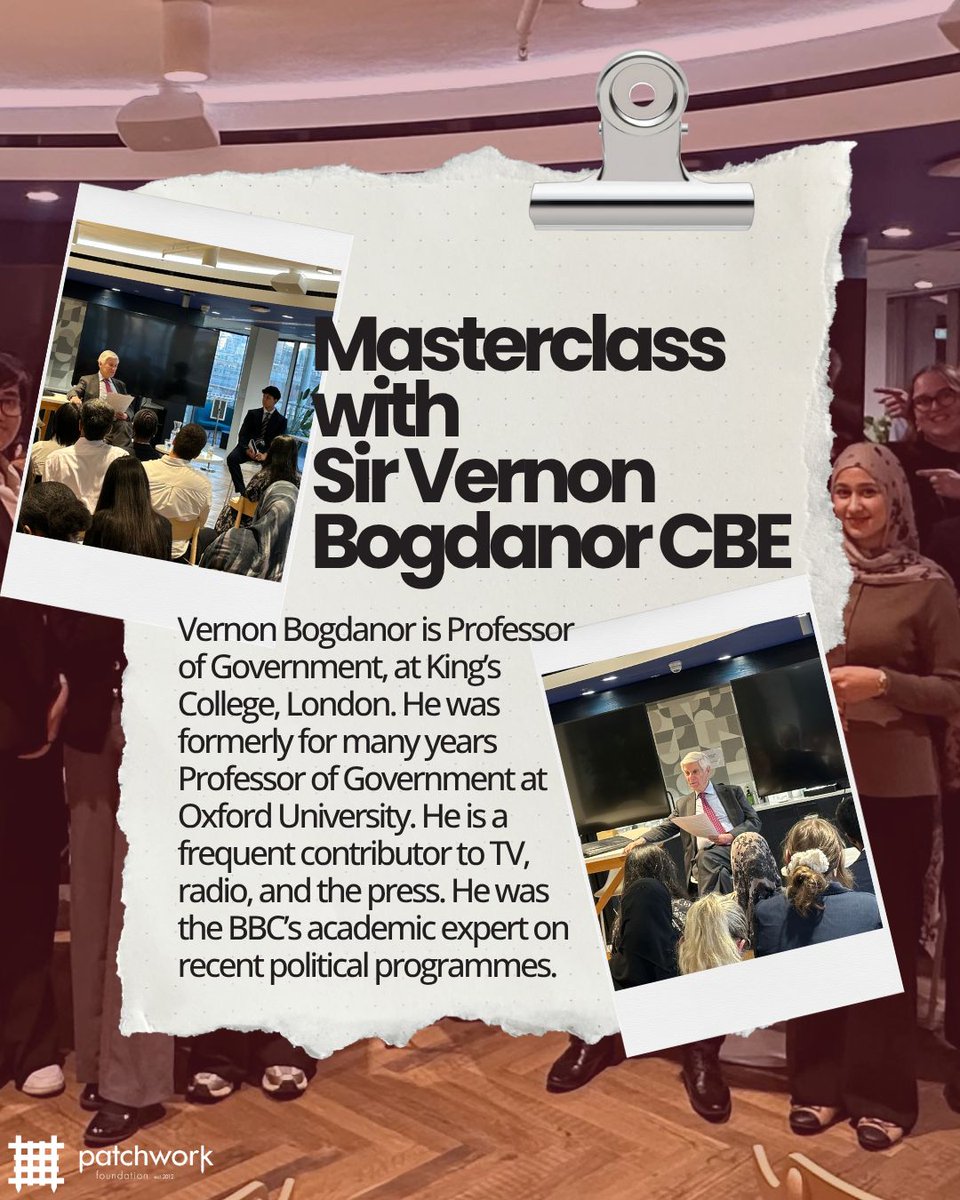 UKPatchwork's tweet photo. Last week, Sir Vernon Bogdanor CBE joined our Patchworkers for a masterclass on why young voices matter. Young people vote far less than older generations, so to get the policies you want, you have to get involved!

#PatchworkFoundation #Masterclass #GetInvolved https://t.co/7ymFJh8mH7