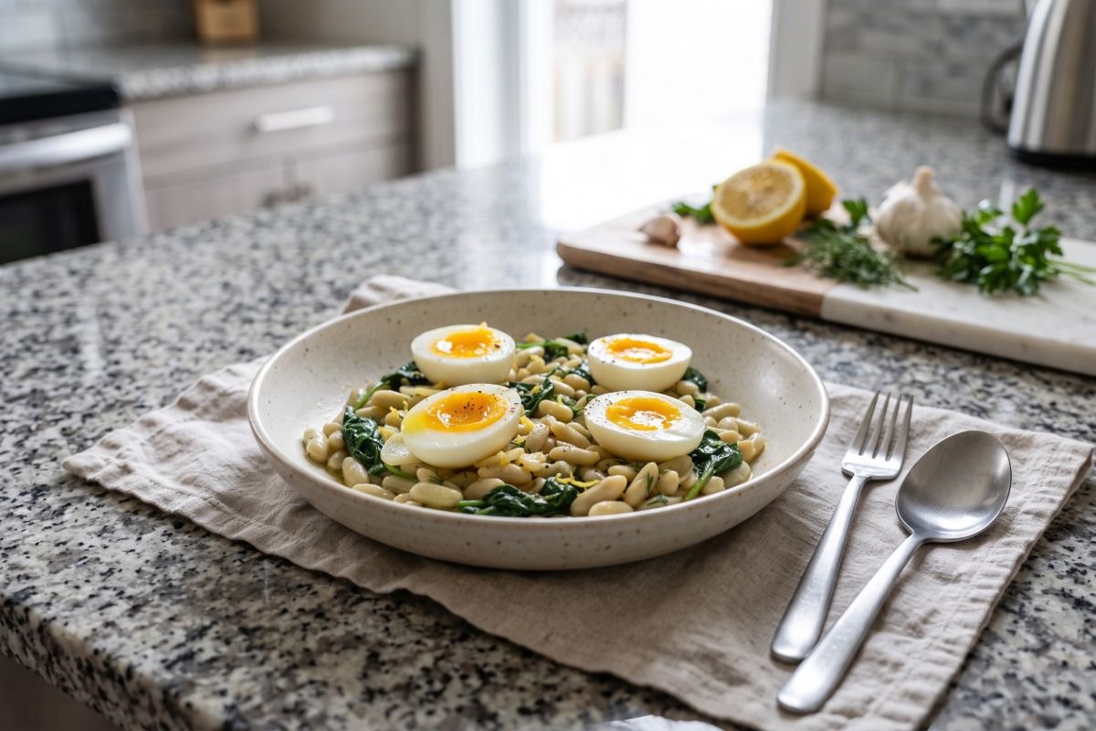 worldfoodwine's tweet photo. Garlicky flageolets with lemon, spinach and jammy eggs: a creamy, bright 20-minute bean dinner made from pantry staples. https://t.co/7XlTnaUhw3 #FlageoletBeans #BeanRecipes #EasyDinner https://t.co/P1MmfNXV1A