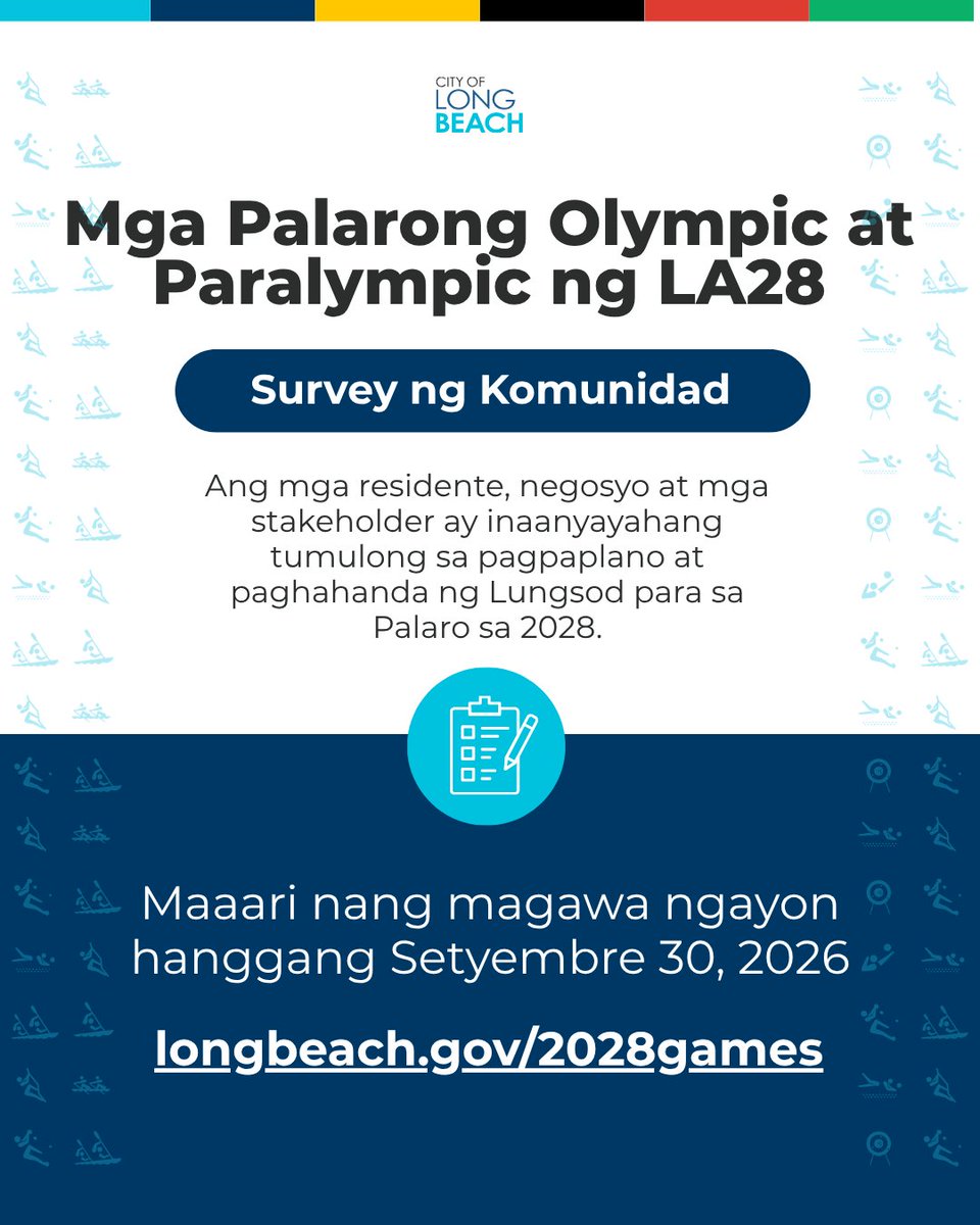 lbtransit's tweet photo. Complete the @LongBeachCity 2028 Games Community Survey! Participate in the survey to help ensure community priorities, perspectives and aspirations shape the City’s planning and preparations for the LA28 Olympic and Paralympic Games. Visit https://t.co/Gw6mMRWhkZ. https://t.co/YIOy8Y3fiL