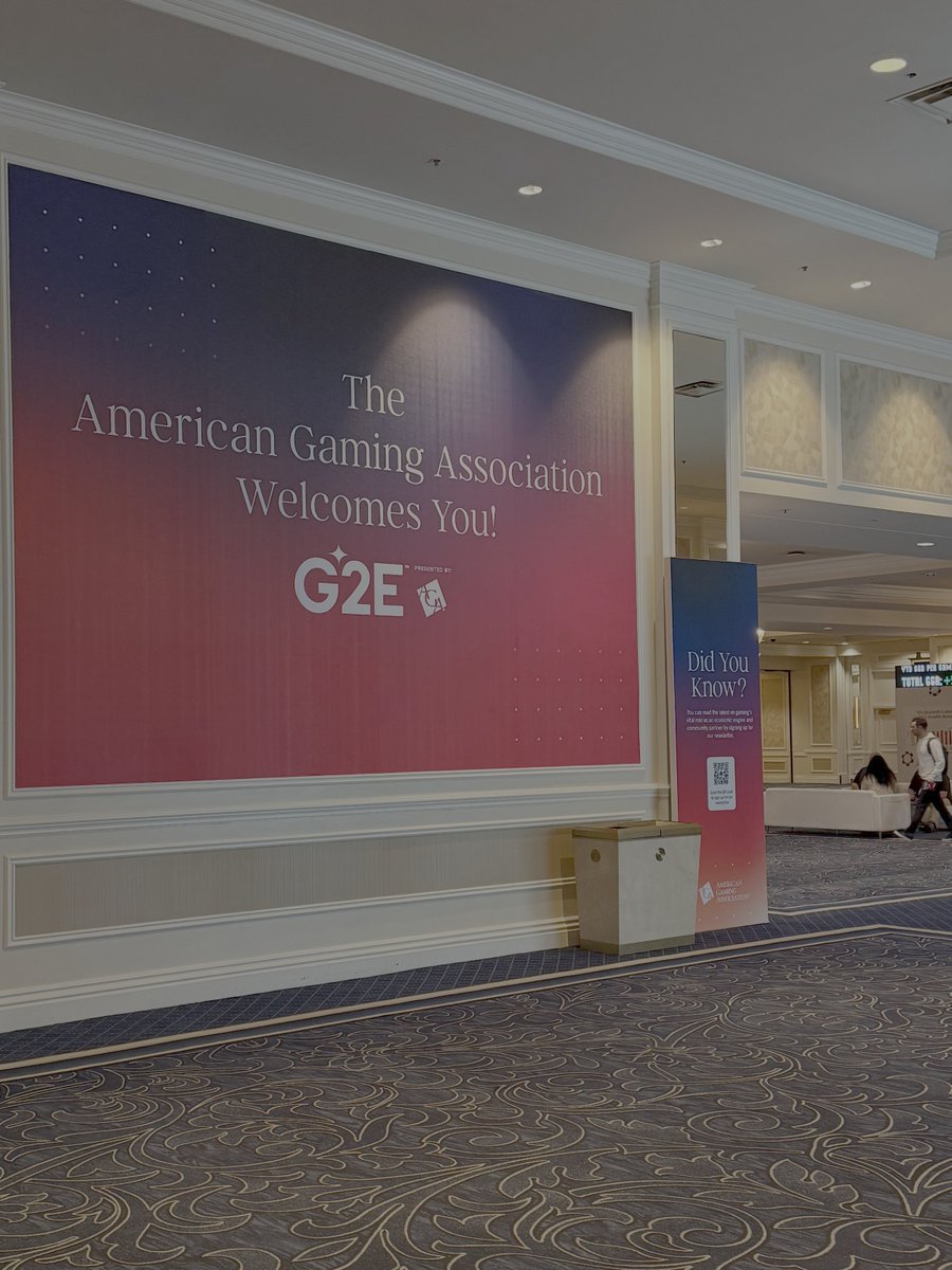 AmericanGaming's tweet photo. Day 1 of #G2E2026 is here! Follow along with @G2Eshows and the AGA to stay on top of important show information, and make sure you check out the AGA Commons space and pick up a pack of our #PlaySmartfromtheStart playing cards! https://t.co/fSoucB1cjs