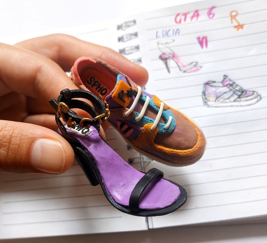 planetspho's tweet photo. Lucia’s new kicks just dropped...
One for the streets, one for the nights. Sculpted out of plasticine
​Which pair would Lucia rock in Vice City?
​@RockstarGames @GTAVI_Countdown
#GTAVI #vicecity https://t.co/rqQcLqEga3