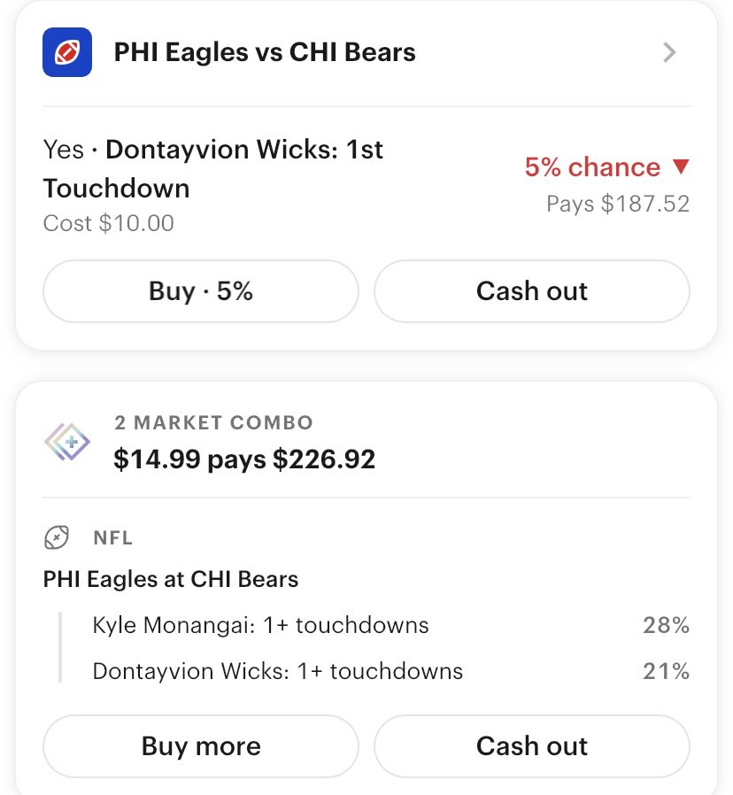 EXL100x's tweet photo. Monangai + Wicks ATD
Monangai: 147 rush yards on 20 carries (7.4 YPC) vs a vulnerable Philly run defense.
Wicks: 147 receiving yards + TD and draws a strong matchup vs Chicago’s aggressive man/single-high coverage.

Wicks 1st TD
One early vertical shot vs isolated man coverage. https://t.co/uxdpVtXwm7
