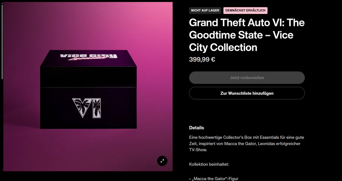 tridonax's tweet photo. Grand Theft Auto VI: The Goodtime State – Vice City Collection in Deutschland ausverkauft! #gta6 #collectorsbox #rockstargames https://t.co/tp1VwdIZtX