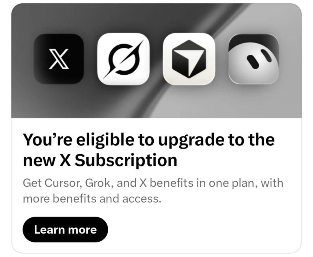 XFreeze's tweet photo. SpaceXAI's new unified 𝕏 subscription is coming soon

One subscription gives you access to the entire ecosystem......Grok, Cursor, Grok Bot and 𝕏 benefits all in one plan, with more benefits and access coming https://t.co/PknQoqIria