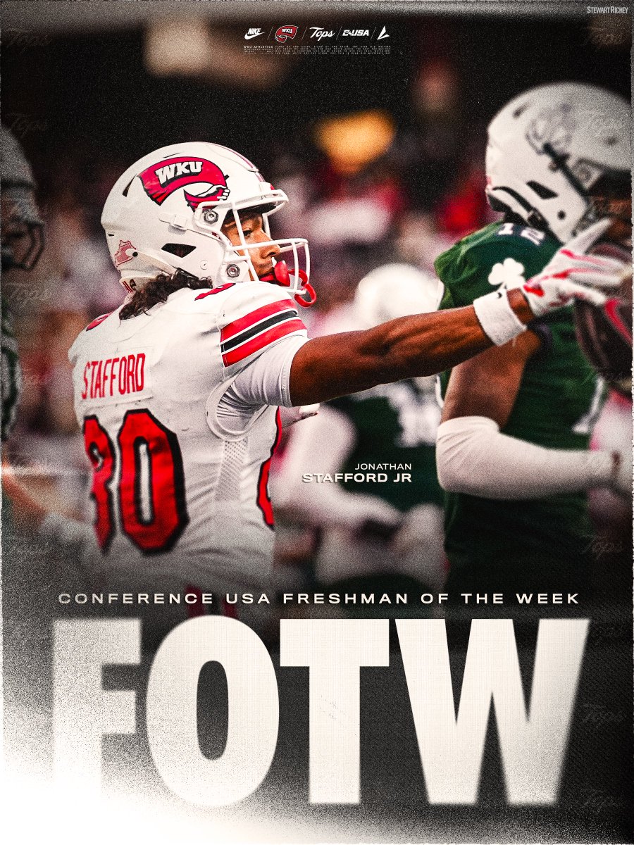 WKUFootball's tweet photo. CUSA FOTW 🙌

@staff_jonathan has been named @ConferenceUSA Freshman of the Week ✔️

📲: https://t.co/2GqWdgMX7o https://t.co/bMwJ4owdK1