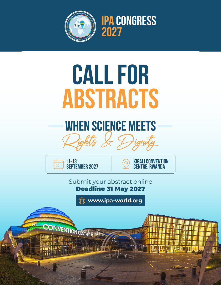 ltd_univer57836's tweet photo. Call for Abstracts is OPEN!
Present your research at the 32nd #IPA2027 Congress in Kigali, Rwanda.
π‘ When Science Meets Rights & Dignity
π
11β13 Sept 2027
β³ Deadline: 31 May 2027
Submit π https://t.co/sUiBxSFmDn
#CallForAbstracts #ChildHealth #Paediatrics https://t.co/vsjZZ62S8s