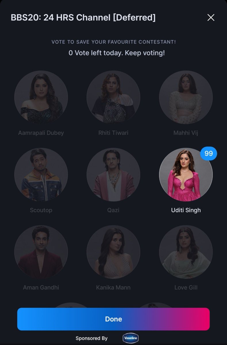 divan_dnfs3's tweet photo. Voting lines are open. ❤️
Vote for #UditiSingh as much as you can.
Done for today 

Ek din mai 99 vote kar skte hai toh 12 baje ke baad wapis 99 vote de skte ho 👍🏻

#BiggBoss20 #BB20 https://t.co/J1YIidO1Gg