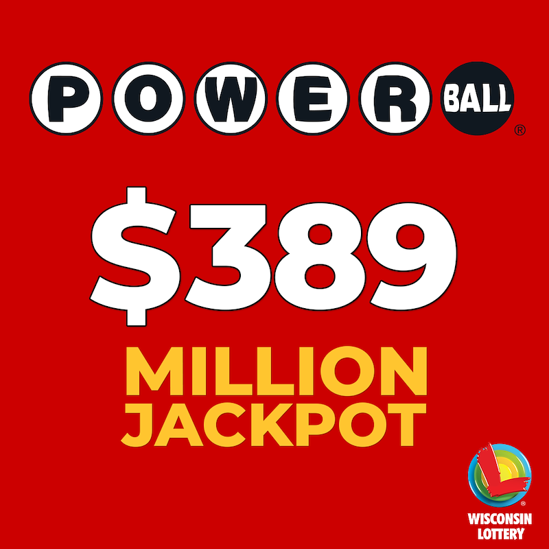 wilottery's tweet photo. The Powerball jackpot is feeling pretty powerful.⚡️

How powerful? Tonight's drawing features a $389 million jackpot.

That's not just a big number. That's a number with serious ball-itude.😃

Learn more about Powerball at https://t.co/KCQCwwUbLy. https://t.co/R3D0Ayj0AR
