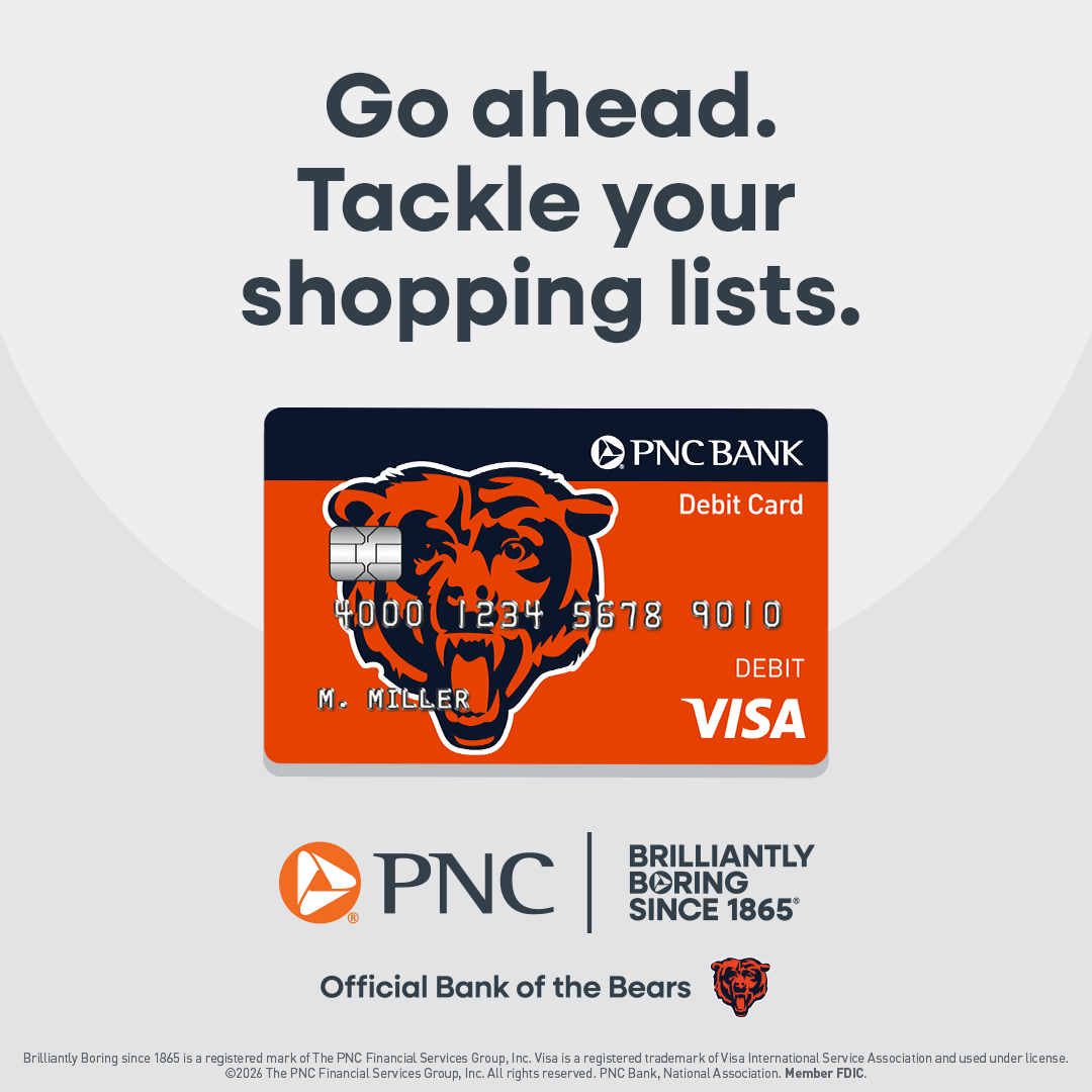 BearsLocal's tweet photo. Use the Chicago Bears PNC Bank Visa® Debit Card to get 20% off regularly priced official Bears merchandise!

💳: https://t.co/YB6LNMqz4q https://t.co/iGRujgyld5