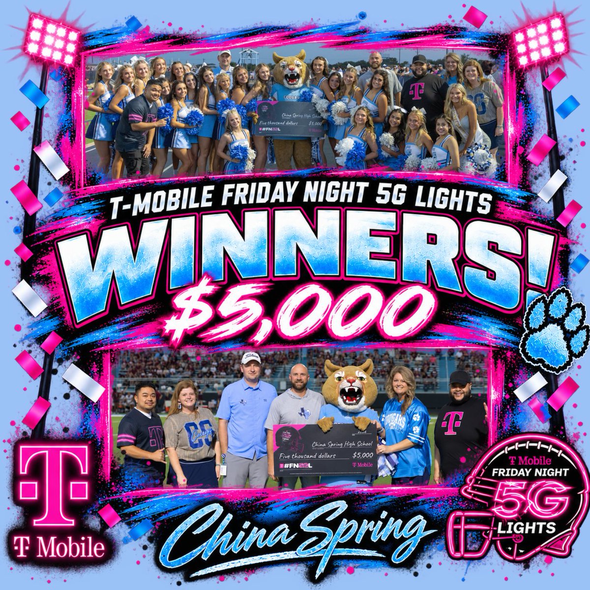 CS_Fball's tweet photo. CHINA SPRING, YOU DID IT!! 
Thank you @TMobile 
 
But we’re not done yet... now it’s time to step it up even more! We are in a new contest bracket, so keep tagging/posting! 

#fn5gl #entry #ChinaSpring #fn5glsweepstakes @TMobile @cscougarsports @jbdominguez  @Coach_J_Gregory https://t.co/vxsXGCxMX9