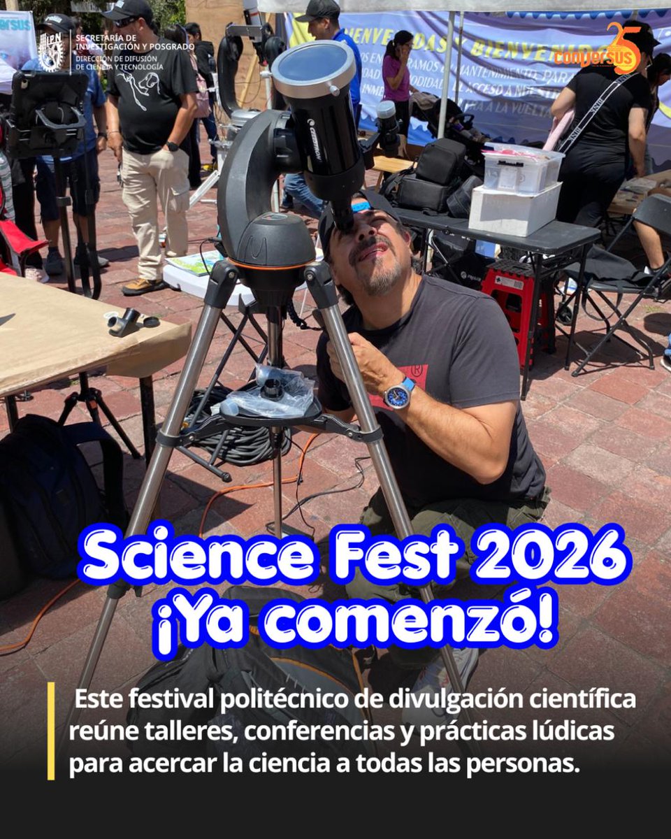 Conversus_IPN's tweet photo. ⚗️♻️ ¡#ScienceFest2026 ya está en marcha!
Niñas, niños, jóvenes y familias exploran la ciencia con talleres, conferencias, teatro, IA, robótica, observación solar y más en @MuseoTezozomoc , @PLEE_IPNoficial y @escomunidad.
https://t.co/lKzdur8wra
Hasta el 29 de septiembre. #IPN https://t.co/W6WkG7mrsz