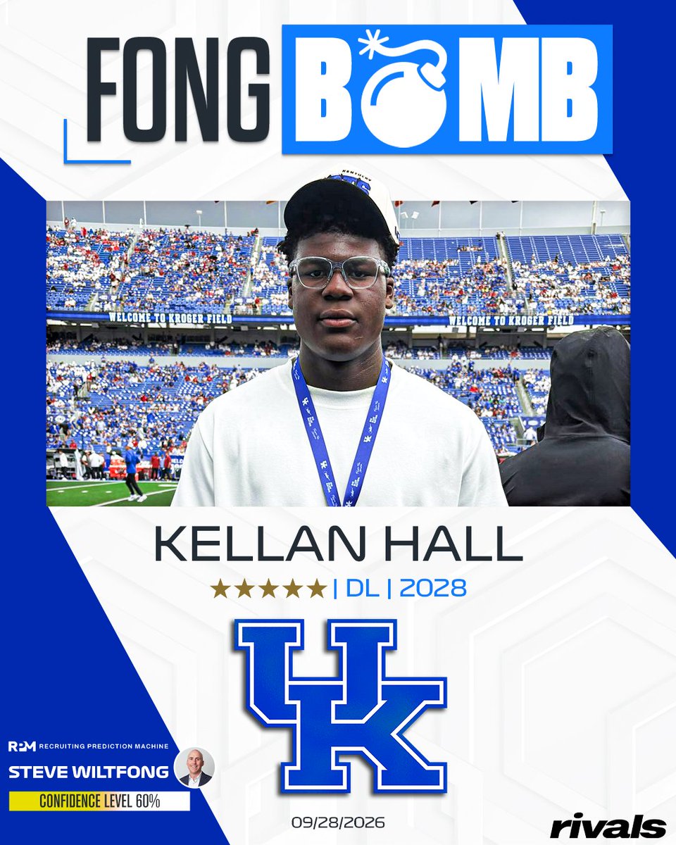 Rivals's tweet photo. FONG BOMB: Rivals' @SWiltfong_ has logged an expert prediction for Kentucky to land 2028 5-star DL Kellan Hall😼

Details: https://t.co/KZw8KAAvhd https://t.co/JoSt9VxiCA