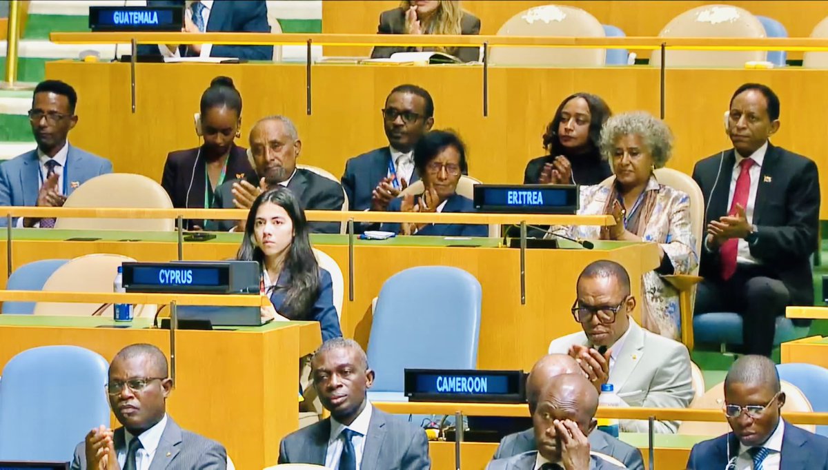 EmbassyEritrea's tweet photo. 🇪🇷ERITREA’s Week Review at the UNGA81

Eritrean delegation led by H.E. Osman Saleh, Minister of Foreign Affairs, participated actively in the High-Level Week of the 81st United Nations General Assembly in New York, advancing Eritrea’s diplomatic engagement and positions on regional, continental and global issues.

This morning, 28 September, Minister Osman delivered Eritrea’s national statement at the UNGA81 General Debate, presenting Eritrea’s perspectives on international peace and security, #sovereignty and territorial integrity, the #Horn of #Africa and #Red #Sea region, genuine #multilateralism, development and other issues of international concern.

Throughout the week, the delegation participated in high-level #UN meetings and interventions, including the 40th Anniversary of the Declaration on the Right to Development, the High-Level Meeting on Pandemic Prevention, Preparedness and Response, the plenary on sea-level rise, and the 50th Annual Meeting of Foreign Ministers of the G77 and China. Eritrea emphasized sovereign equality, self-reliance, equitable development, South-South cooperation and a more representative multilateral system.

The delegation also held a series of bilateral and high-level meetings with UN officials and senior government representatives, including UN Secretary General Antonio Guterres, the Foreign Ministers of #Algeria, #Burkina Faso, #Egypt, #Sudan, #Sweden, #Oman, #Singapore, #Andorra and #Greece, as well as UN Under-Secretary-General Rosemary DiCarlo, #European #Union special representative and  #UK National Security Adviser Jonathan Powell. 

Ambassador Sophia Tesfamariam, in her capacity as one of the 21 Vice-Presidents of UNGA81, presided over a plenary session during the general debate.

Discussions covered bilateral relations, regional peace and security, the Horn of Africa, Red Sea and Gulf of Aden, and issues of mutual interest.

Eritrea also contributed to other high-level side events, including the launch of the State of Africa’s Children 2026 report.

The week-long participation reflected Eritrea’s continued active, principled and substantive engagement at the United Nations, combining the national statement, multilateral interventions, bilateral diplomacy and participation in key international forums while advancing Eritrea’s national and regional priorities.

#EritreaPrevails