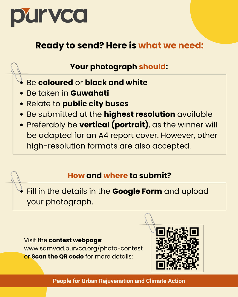 purvca's tweet photo. We are organising a photography contest on the theme Daily Life on Guwahati's Public City Buses.
The contest runs from 1st October to 15th October 2026. 
Visit https://t.co/TXYWeMNmxV or scan the QR in the last image for details and apply. https://t.co/PBW2cfjrd3
