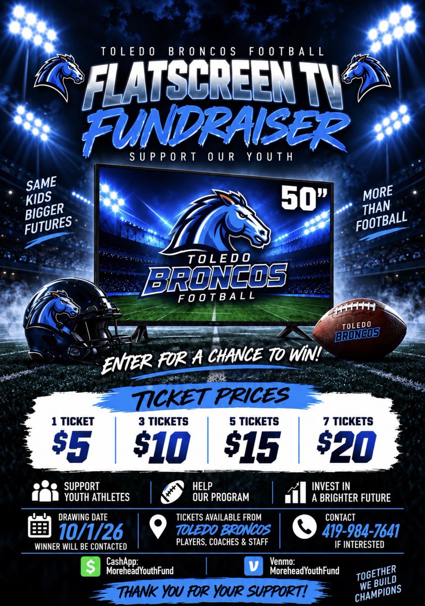ToledoBroncos's tweet photo. Last week to join the raffle!🐴🐴#toledobroncosfootball #toledoohio #fyp https://t.co/yUAYtUkuC6