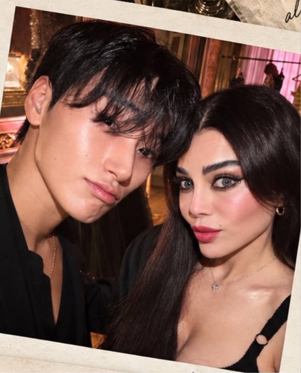 asia__wave's tweet photo. النجمة هيفاء وهبي تشارك صوراً جديدة برفقة سان 
عضو Ateez من أسبوع الموضة في ميلانو

#Ateez https://t.co/t68EWNXCi4