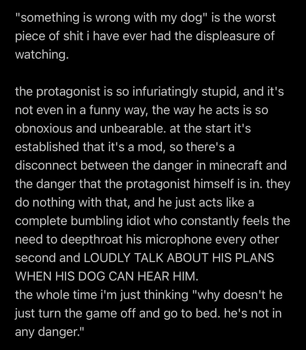 ayanavision's tweet photo. i've recently had the displeasure of watching the worst minecraft horror series i have ever seen, and i'd even go as far as to say its the worst piece of media i've ever seen.

here's my review of that minecraft horror series about the dog with the fucked up eyes. https://t.co/3CQLKqnYj0
