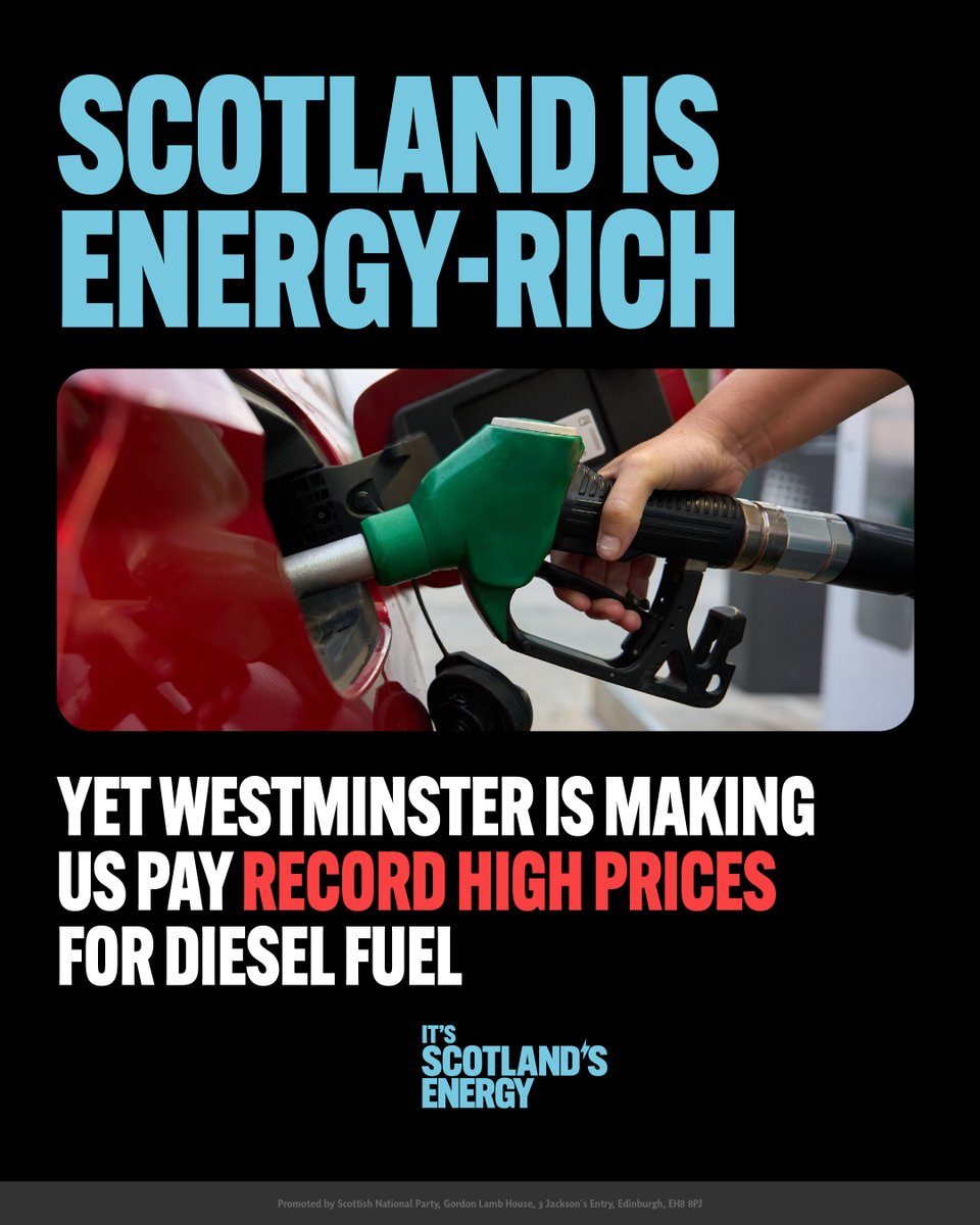 theSNP's tweet photo. Diesel fuel in Scotland is over £2 a litre for the first time ever - double what it was ten years ago.

Westminster is responsible for the energy market. https://t.co/pK6ig3lMGd