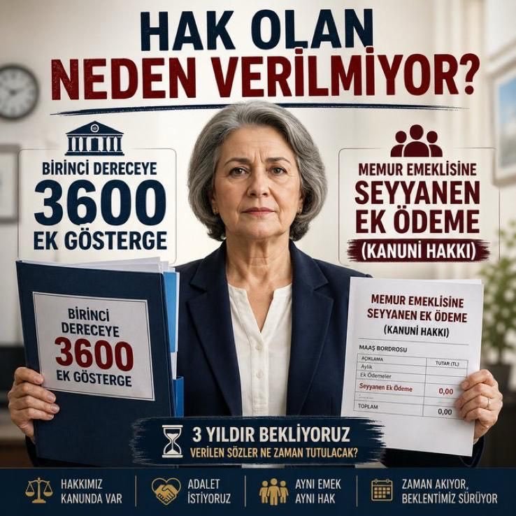 GrkemGn37883609's tweet photo. @gulmez_gul31294 @tcbestepe @AYMBASKANLIGI @Akparti @MHP_Bilgi @RTErdogan @TBMMGenelKurulu Dört yıldır #BirinciDereceye3600 Ek Gösterge ve #EmekliMemuradaSeyyanen Ek Ödeme sözünün yerine getirilmesini bekliyoruz
Seçmen unutmaz. Verilen sözler de unutulmamalı
#MemurEmeklisineAdalet 
#EmekliMemur
@RTErdogan @dbdevletbahceli @isikhanvedat @avabdullahguler @PrfDrFilizKilic https://t.co/8ELqrMadct