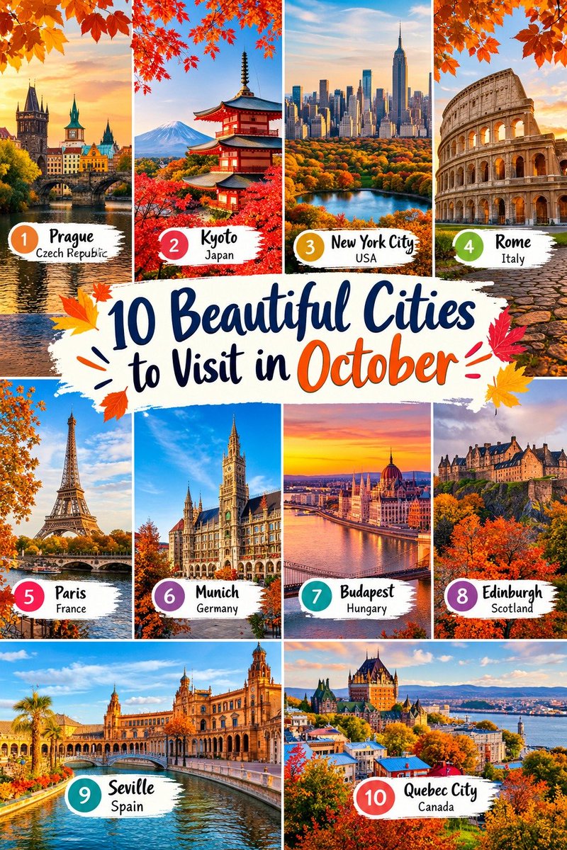 travelguide121's tweet photo. 🍁 10 beautiful cities to visit this October! ✈️

From the golden streets of Prague to the magical autumn scenery of Quebec City, October is full of unforgettable travel experiences.

🌍 Which destination is on your bucket list?

📌 SAVE this post for your next adventure! https://t.co/8bcylEEZ3C