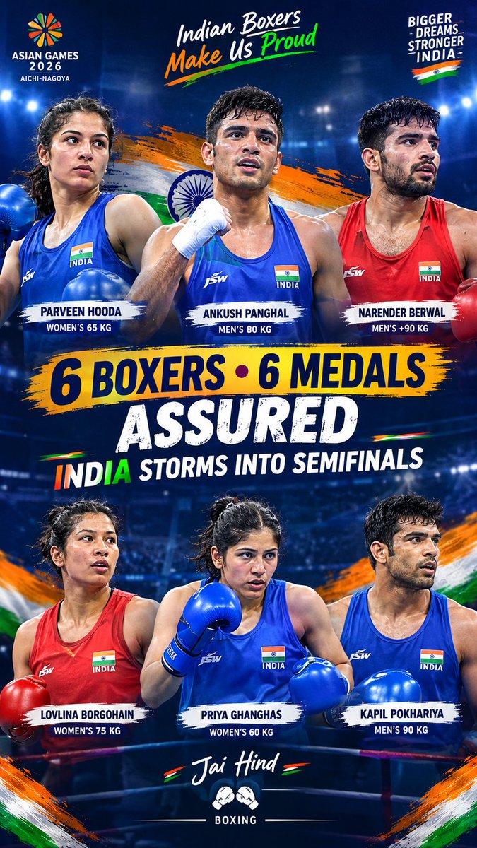 NARESH00004's tweet photo. 6 boxer 6 medel assured for India at asian games #AsianGames2026 #boxing https://t.co/k3Xea3bAMf
