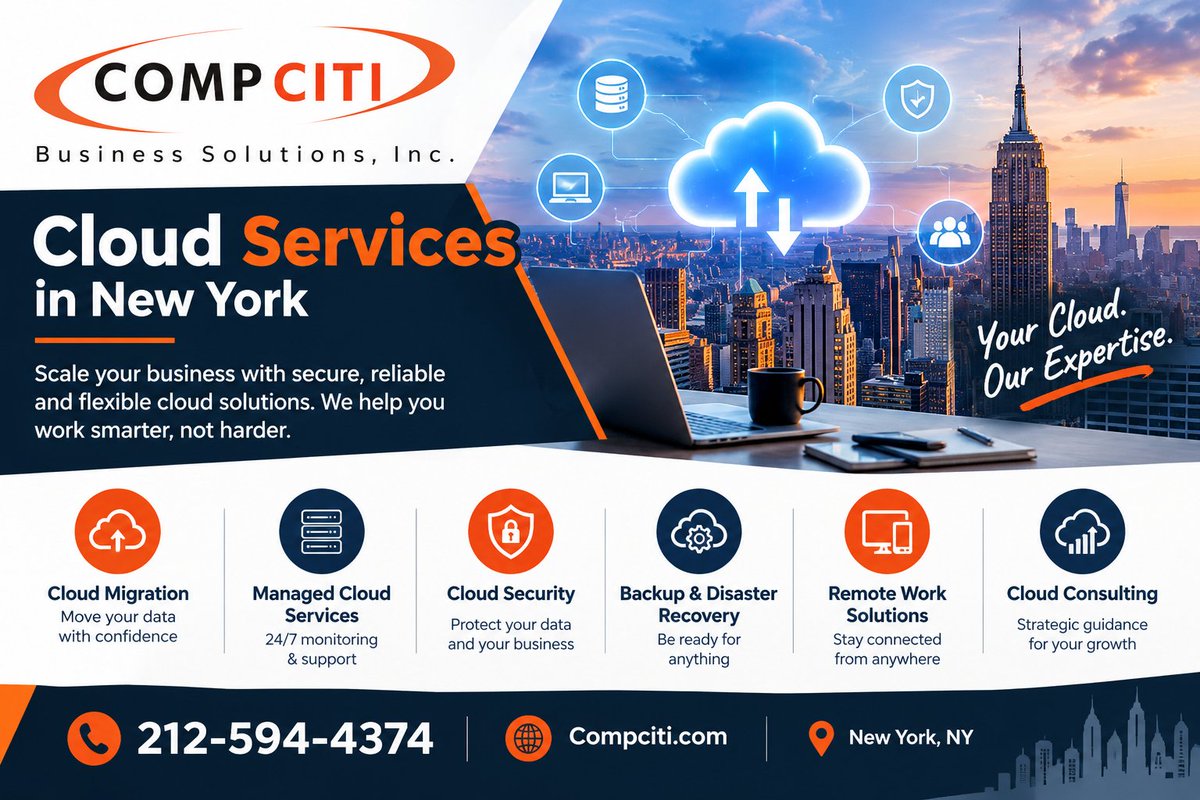 CompCiti's tweet photo. Our Cloud Services in New York help businesses streamline operations, improve accessibility, and support reliable digital growth with smarter cloud technology. https://t.co/5GwcjHAmOM
#CloudServices #CloudServicesNewYork #CloudComputing #CloudComputingNYC https://t.co/OsZvQFpU0l