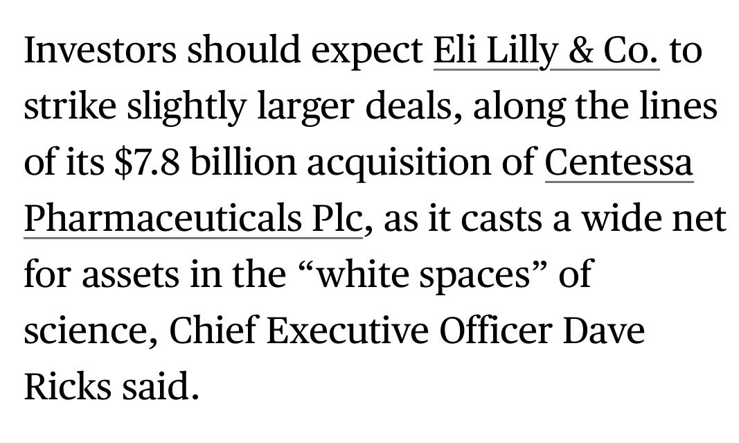 WallStSai's tweet photo. $LLY ELI LILLY CEO EYES BIGGER DEALS IN HUNT FOR PHARMA’S ‘WHITE SPACES’ - BLOOMBERG 

$XBI $MDGL https://t.co/Atc21dEJAg
