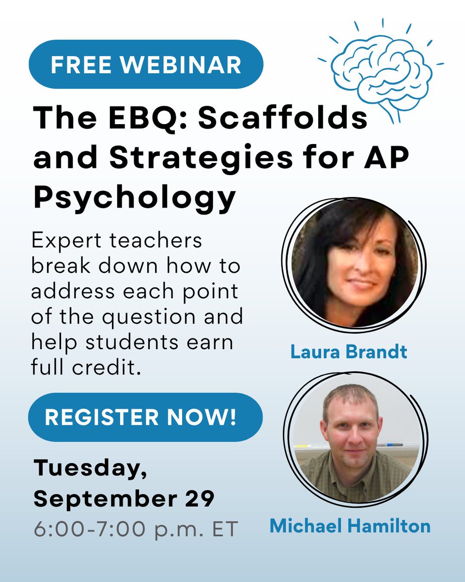 PerfectionLearn's tweet photo. Join us for a FREE webinar with AP Psych teachers—The EBQ: Scaffolds and Strategies for AP Psychology.

Register! ➡️ https://t.co/OM2vKvRahs https://t.co/FdhM12mRrs