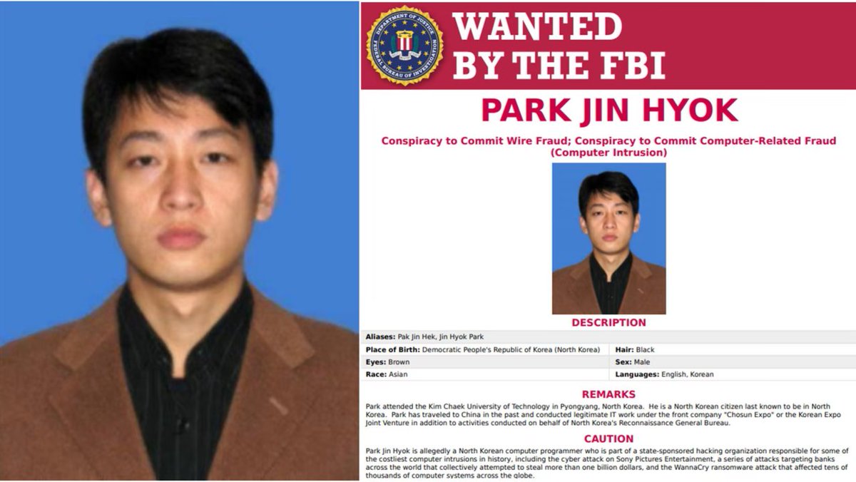Timmy_Turnes's tweet photo. The hacker behind some of the biggest cyberattacks in history

-Park Jin Hyok
-North Korean programmer
-Linked to the Lazarus Group
-Worked for a North Korean government-backed operation
-Linked to the 2014 Sony Pictures hack
-Linked to the $81M Bangladesh Bank heist
-Linked to the 2017 WannaCry attack
-Targeted banks, governments and cryptocurrency companies
-Accused by the U.S. of stealing billions
-Sanctioned by the U.S. government

One hacker

Multiple countries

Billions of dollars targeted