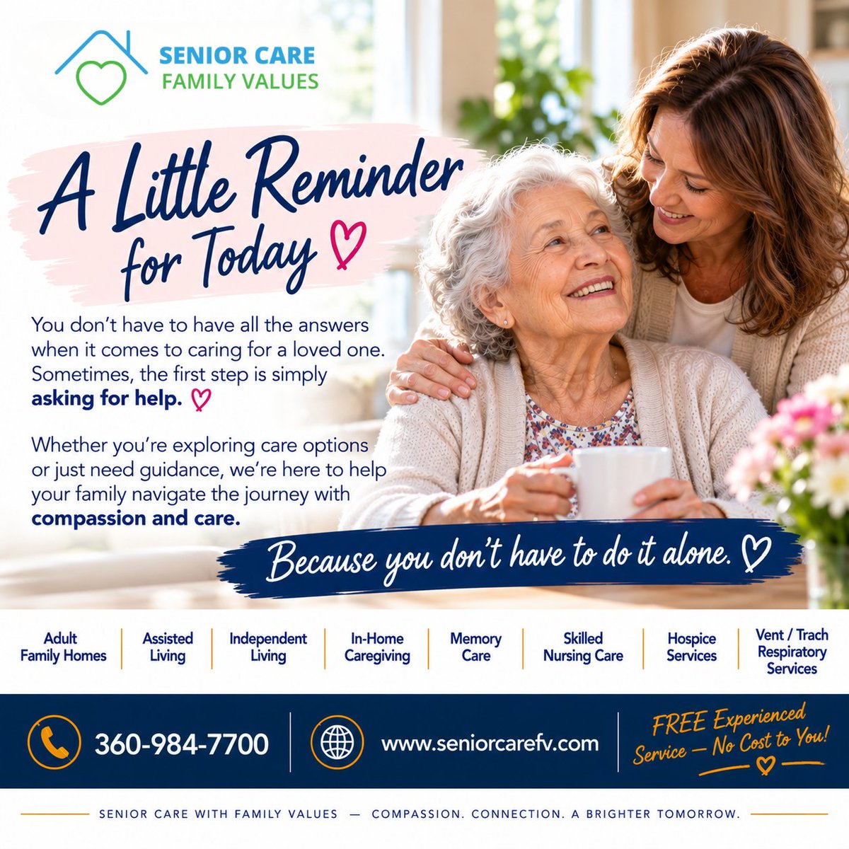 SeniorCareValue's tweet photo. 💙 A Little Reminder for Today

You don’t have to have all the answers when it comes to caring for a loved one. Sometimes, the first step is simply asking for help. ❤️

✨ FREE Experienced Service — No Cost to You
📞 360-984-7700
🌐 https://t.co/aXwWNj4J1h

#SeniorCareFV https://t.co/VZwi3H2euo